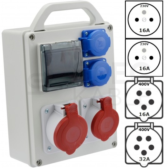 Rozdzielnica budowlana R-BOX IP44 przenośna 4 modułowa + [5P]/32A + [5P]/16A + 2x[2P+Z]/250V IP44 PAWBOL