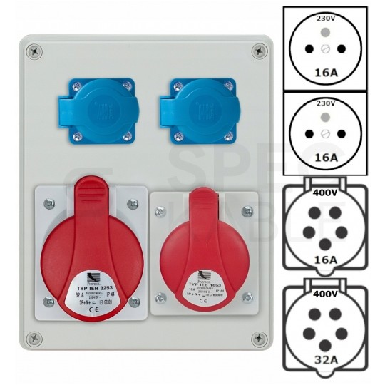 Rozdzielnica budowlana R-BOX IP44 przenośna [5P]/32A + [5P]/16A + 2x[2P+Z]/250V IP44 PAWBOL