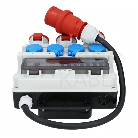 Rozdzielnica budowlana TR-S/FI hermetyczna IP44 Wyposażona + 32A/[5P] + 2x16A/[5P] + 4x230V/[2P+Z] + wtyk 32A/[5P] DOKTORVOLT DV-1437-F