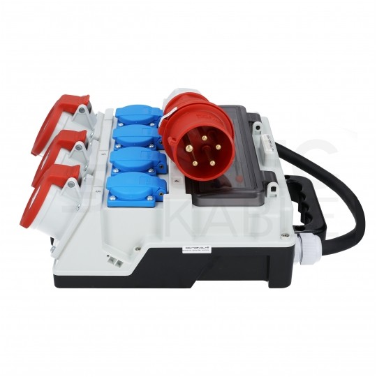 Rozdzielnica budowlana TR-S/FI hermetyczna IP44 Wyposażona + 32A/[5P] + 2x16A/[5P] + 4x230V/[2P+Z] + wtyk 32A/[5P] DOKTORVOLT DV-1437-F