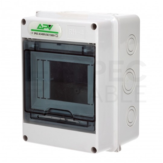 Rozdzielnica natynkowa hermetyczna APV-RH-04 1x4 moduły (690V AC / 1000V DC) IP65 54x120x89mm drzwi transparentne APV