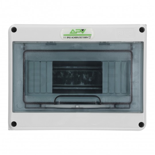 Rozdzielnica natynkowa hermetyczna APV-RH-08 1x8 modułów (690V AC / 1000V DC) IP65 201x155x91mm drzwi transparentne APV
