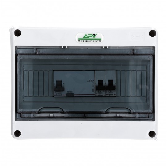 Rozdzielnica natynkowa hermetyczna APV-RH-12 1x12 modułów (690V AC / 1000V DC) IP65 256x198x109mm drzwi transparentne APV