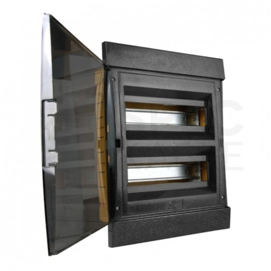 Rozdzielnica podtynkowa 2x12 moduły IP40 314x400x105mm plastikowa bezhalogenowa czarna drzwi transparentne dymne Marlanvil