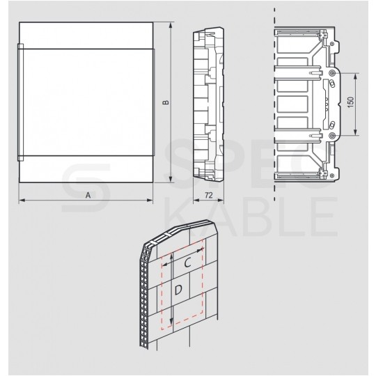 Rozdzielnica podtynkowa PRACTIBOX 2x18 modułów IP40 381x432x72mm drzwi transparentne dymne LEGRAND