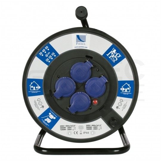 Rozgałęźnik, bęben na przedłużacz budowlany 4 gniazda [2P+Z] 230V 16A IP44 fi:300mm + termik PAWBOL