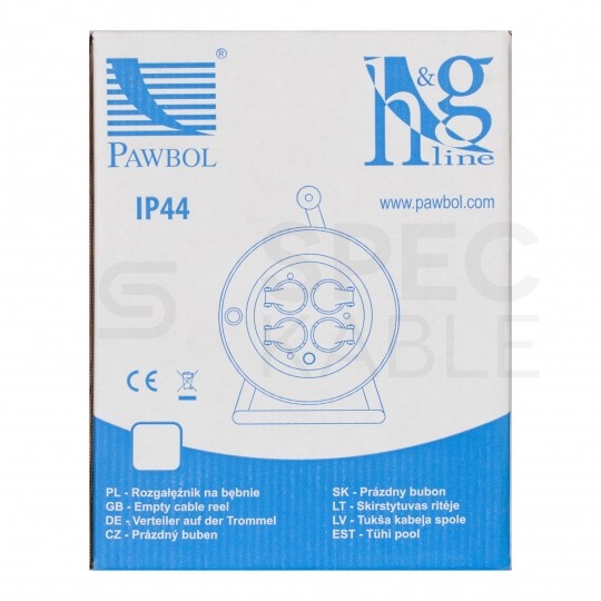 Rozgałęźnik, bęben na przedłużacz budowlany 4 gniazda [2P+Z] 230V 16A IP44 fi:300mm + termik PAWBOL