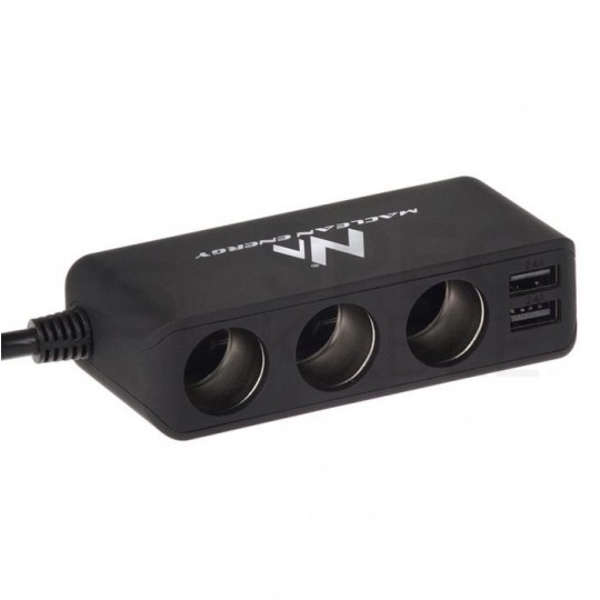 Rozgałęźnik gniazda zapalniczki samochodowej na 3 gniazda 12V/24V + 2x USB 2,4A czarny