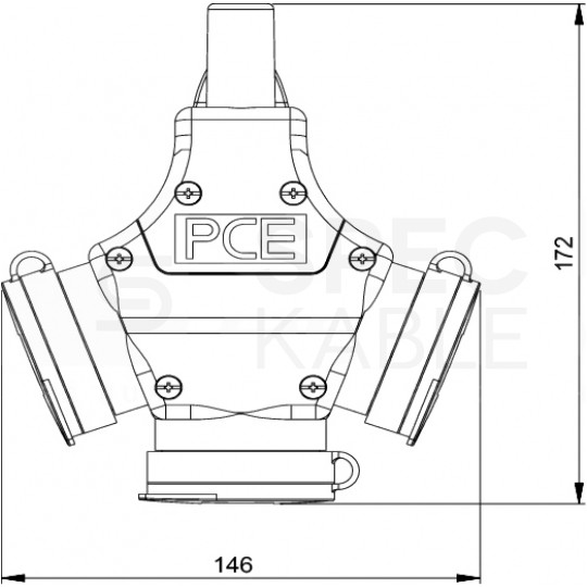 Rozgałęźnik gumowy na kabel 3 gniazda [2P+Z] 250V 16A czarno-czerwony IP44 PCE