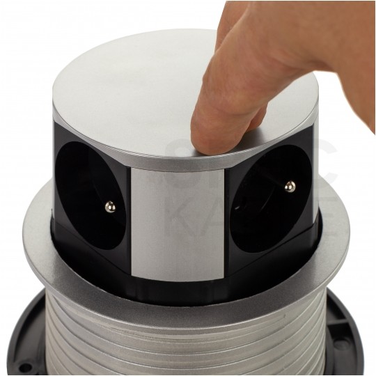 Rozgałęźnik meblowy na 3 gniazda [2P+Z] 230V 16A + 2x USB A (5V / 2,4A) okrągły aluminiowy wpuszczany w blat TETRA BOX 1,4m