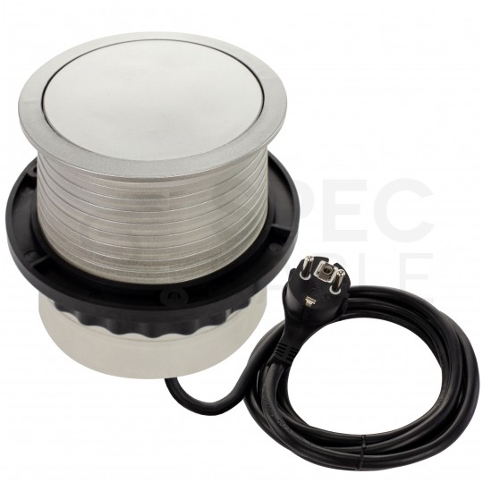 Rozgałęźnik meblowy na 3 gniazda [2P+Z] 230V 16A + 2x USB A (5V / 2,4A) okrągły aluminiowy wpuszczany w blat TETRA BOX 1,4m