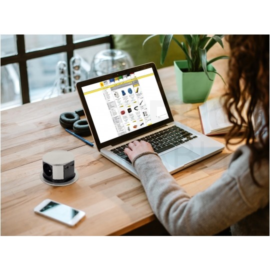 Rozgałęźnik meblowy na 3 gniazda [2P+Z] 230V 16A + 2x USB A (5V / 2,4A) okrągły aluminiowy wpuszczany w blat TETRA BOX 1,4m