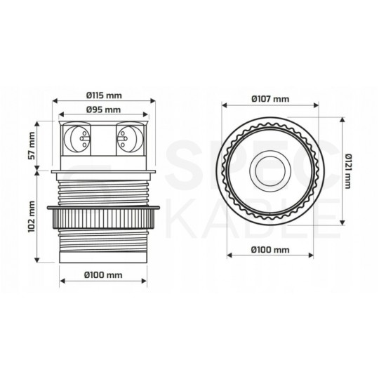 Rozgałęźnik meblowy na 4 gniazda [2P+Z] 230V 16A okrągły aluminiowy wpuszczany w blat TETRA BOX 1,4m