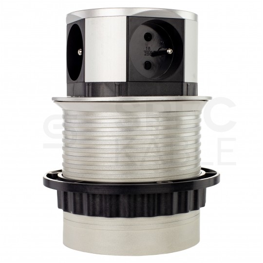 Rozgałęźnik meblowy na 4 gniazda [2P+Z] 230V 16A okrągły aluminiowy wpuszczany w blat TETRA BOX 1,4m