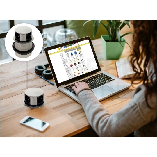 Rozgałęźnik meblowy na 4 gniazda [2P+Z] 230V 16A okrągły aluminiowy wpuszczany w blat TETRA BOX 1,4m