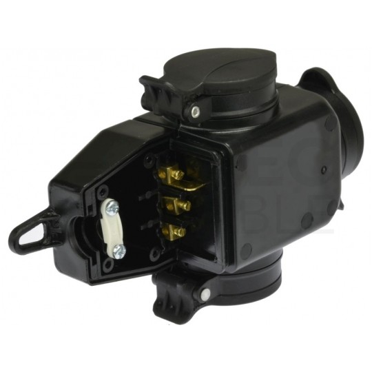 Rozgałęźnik na kabel 3 gniazda [2P+Z] 230V 16A czarny IP44