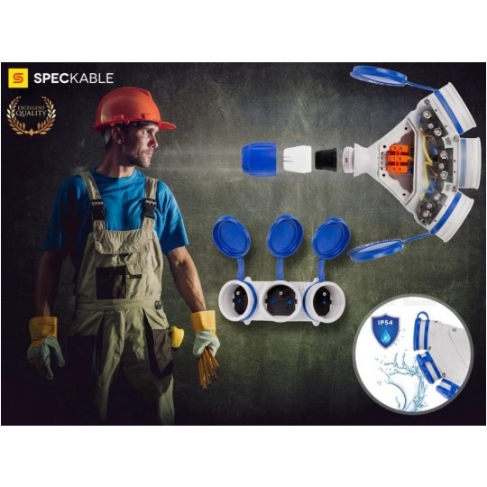 Rozgałęźnik na kabel 3 gniazda [2P+Z] 230V 16A szaro-niebieski IP54 EXTREM X3