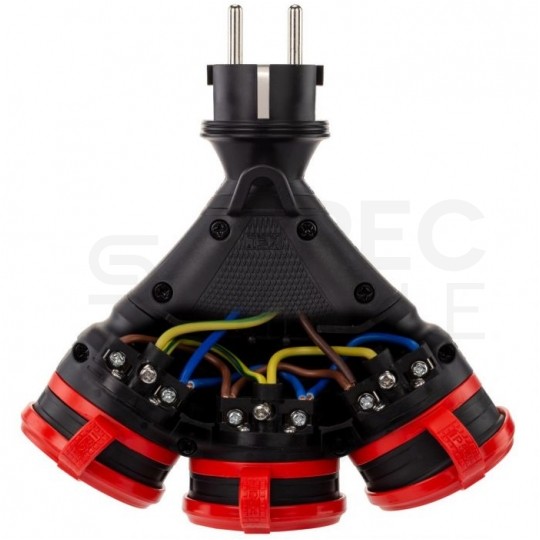 Rozgałęźnik sieciowy na 3 gniazda [2P+Z] 230V 16A czarno-czerwony IP54 EXTREM X3