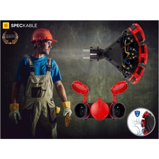 Rozgałęźnik sieciowy na 3 gniazda [2P+Z] 230V 16A czarno-czerwony IP54 EXTREM X3