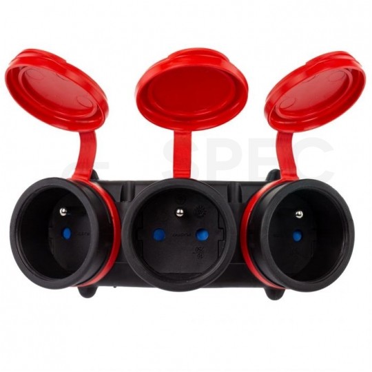 Rozgałęźnik sieciowy na 3 gniazda [2P+Z] 230V 16A czarno-czerwony IP54 EXTREM X3