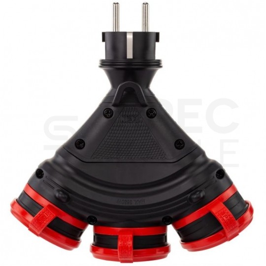 Rozgałęźnik sieciowy na 3 gniazda [2P+Z] 230V 16A czarno-czerwony IP54 EXTREM X3