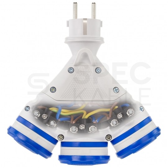 Rozgałęźnik sieciowy na 3 gniazda [2P+Z] 230V 16A szaro-niebieski IP54 EXTREM X3