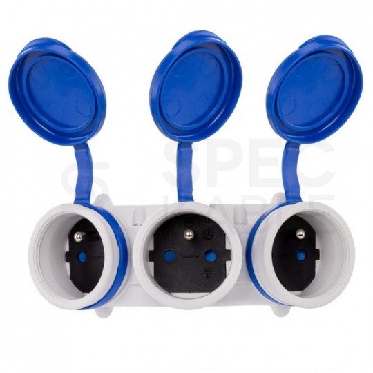 Rozgałęźnik sieciowy na 3 gniazda [2P+Z] 230V 16A szaro-niebieski IP54 EXTREM X3