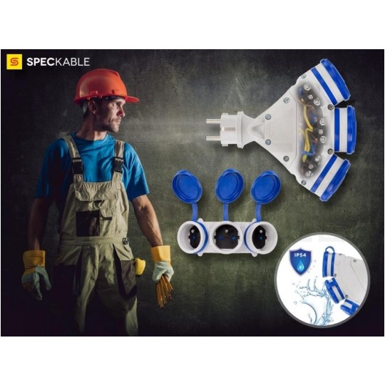 Rozgałęźnik sieciowy na 3 gniazda [2P+Z] 230V 16A szaro-niebieski IP54 EXTREM X3