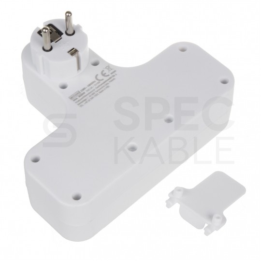 Rozgałęźnik sieciowy na 4 gniazda (2x [2P+Z] Schuko 230V 16A + 2x [2P] 230V 2,5A) biały MCE224 z wyłącznikiem