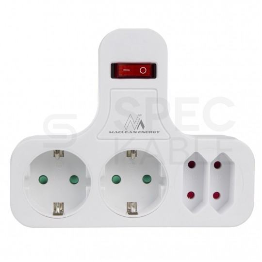 Rozgałęźnik sieciowy na 4 gniazda (2x [2P+Z] Schuko 230V 16A + 2x [2P] 230V 2,5A) biały MCE224 z wyłącznikiem