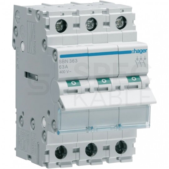 Rozłącznik izolacyjny 63A 3-biegunowy 3P (400V AC) 3-modułowy HAGER