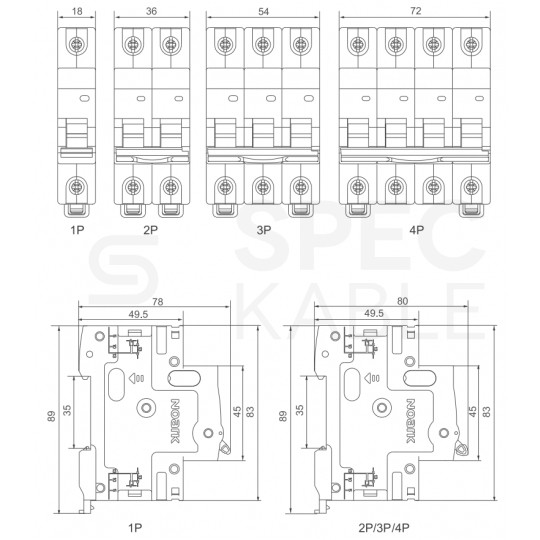 Rozłącznik izolacyjny fotowoltaiczny PV 50A 2-biegunowy 2P (500V DC) 2-modułowy NOARK