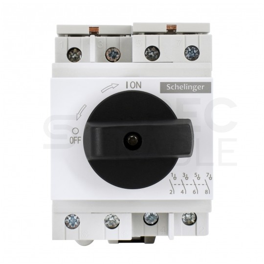 Rozłącznik izolacyjny obrotowy solarny 32A 4-biegunowy 4P (1200V DC PV) 4-modułowy Schelinger