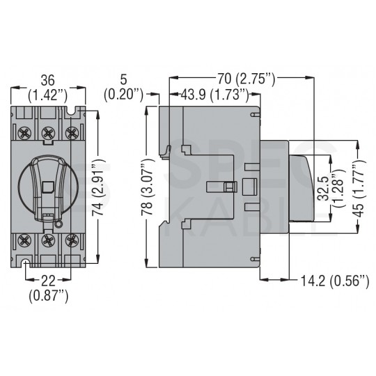 Rozłącznik izolacyjny z pokrętłem 16A 7,5kW 3-biegunowy 3P (690V AC) GA016A LOVATO