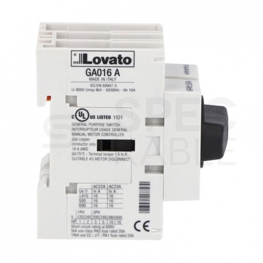 Rozłącznik izolacyjny z pokrętłem 16A 7,5kW 3-biegunowy 3P (690V AC) GA016A LOVATO