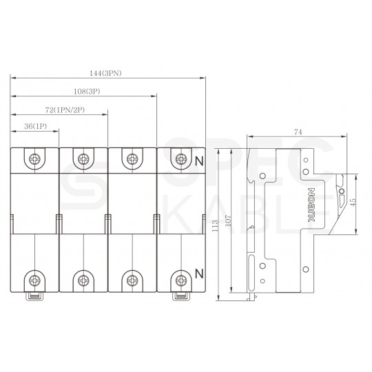 Rozłącznik Podstawa bezpiecznikowa 63A 3-biegunowa 3P (500V AC) 2-modułowa na wkładki 14x51mm NOARK