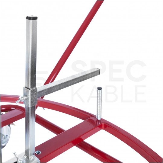 Rozwijak mobilny stalowy do rur ogrzewania podłogowego PERT PEX (400m) i peszli karbowanych, poziomy na wózku na kołach fi: 90cm