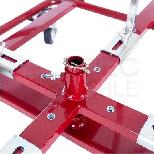 Rozwijak mobilny stalowy do rur ogrzewania podłogowego PERT PEX (400m) i peszli karbowanych, poziomy na wózku na kołach fi: 90cm