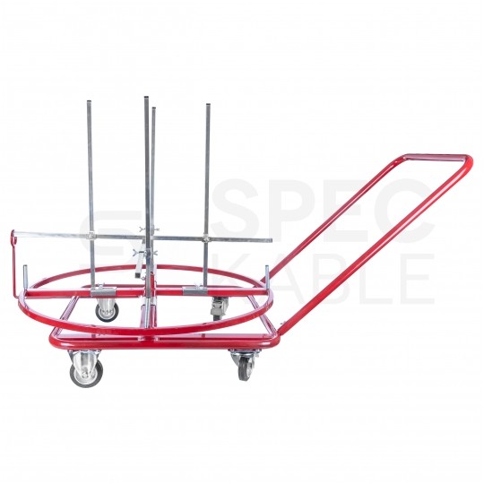 Rozwijak mobilny stalowy do rur ogrzewania podłogowego PERT PEX (600m) i peszli karbowanych, poziomy na wózku na kołach fi: 90cm