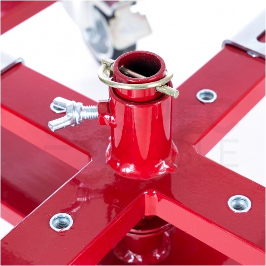 Rozwijak mobilny stalowy do rur ogrzewania podłogowego PERT PEX (600m) i peszli karbowanych, poziomy na wózku na kołach fi: 90cm