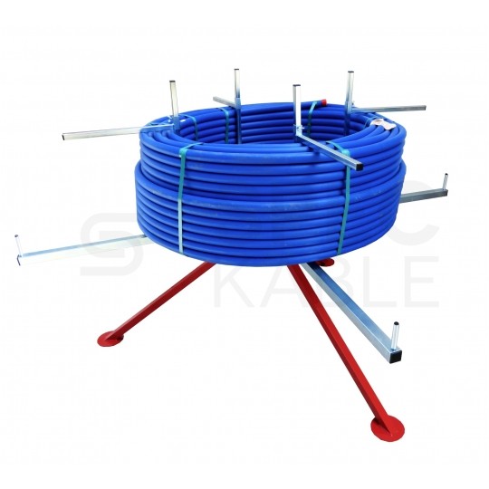 Rozwijak obrotowy stalowy do rur ogrzewania podłogowego PERT PEX, rur do wody HDPE PE i peszli karbowanych, poziomy fi: 200cm