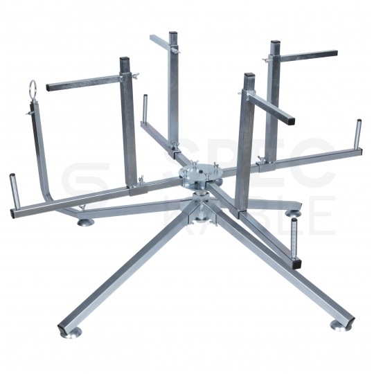 Rozwijak składany stalowy ocynkowany do rur ogrzewania podłogowego PERT PEX (600m) i peszli karbowanych w zestawie z prowadnicą i skrzynką narzędziową fi: 100cm