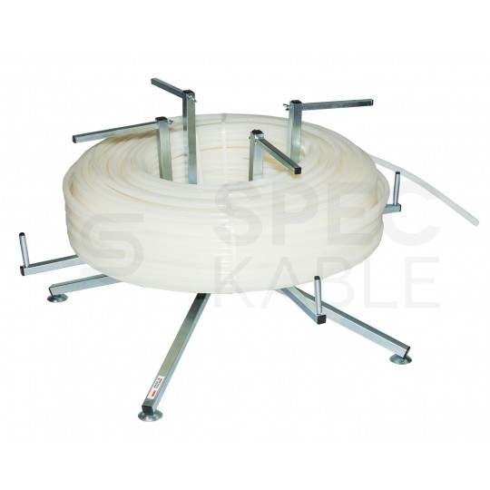 Rozwijak składany stalowy ocynkowany do rur ogrzewania podłogowego PERT PEX (600m) i peszli karbowanych w zestawie z prowadnicą i skrzynką narzędziową fi: 100cm