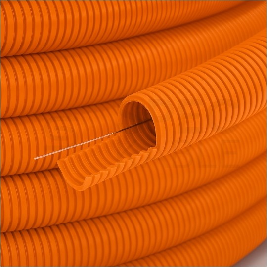 Rura karbowana elektroinstalacyjna 20/14,1mm giętka peszel z pilotem i smarowaniem 320N bezhalogenowa, pomarańczowa 100m TUBIFOR