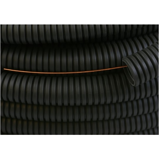 Rura karbowana elektroinstalacyjna 25/18,2mm giętka peszel z pilotem 750N bezhalogenowa, grafitowa 100m TUBIFOR