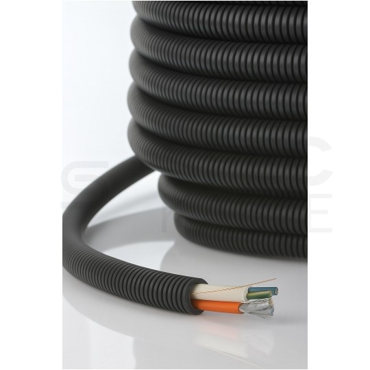 Rura karbowana elektroinstalacyjna 32/24,2mm giętka peszel z pilotem 750N bezhalogenowa, grafitowa 50m TUBIFOR