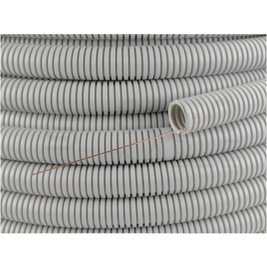 Rura karbowana elektroinstalacyjna 32/24,2mm giętka samogasnąca peszel z pilotem 320N PVC UV szara 25m TUBIFOR