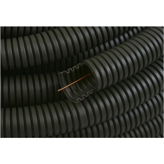 Rura karbowana elektroinstalacyjna 40/32,4mm giętka peszel z pilotem 750N bezhalogenowa, grafitowa 25m TUBIFOR