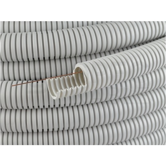Rura karbowana elektroinstalacyjna 40/32,4mm giętka samogasnąca peszel z pilotem 320N PVC UV szara 25m TUBIFOR