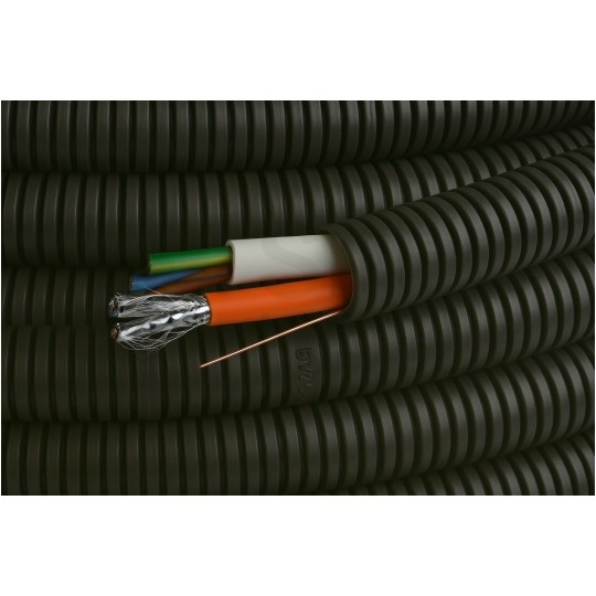 Rura karbowana elektroinstalacyjna 50/41,2mm giętka peszel z pilotem 750N bezhalogenowa, grafitowa 25m TUBIFOR